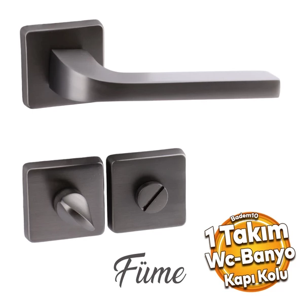 Tog Mat Füme Wc Banyo Uyumlu Kapı Kolu Kare Rozetli Kapı Kulpu Sağa Sola Uygun Kapı Kolları