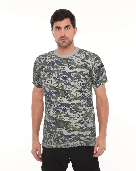 Single Sword Kamuflaj Desen Kısa Kollu Bisiklet Yaka Tişört&Fanila - 5