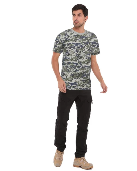 Single Sword Kamuflaj Desen Kısa Kollu Bisiklet Yaka Tişört&Fanila - 6