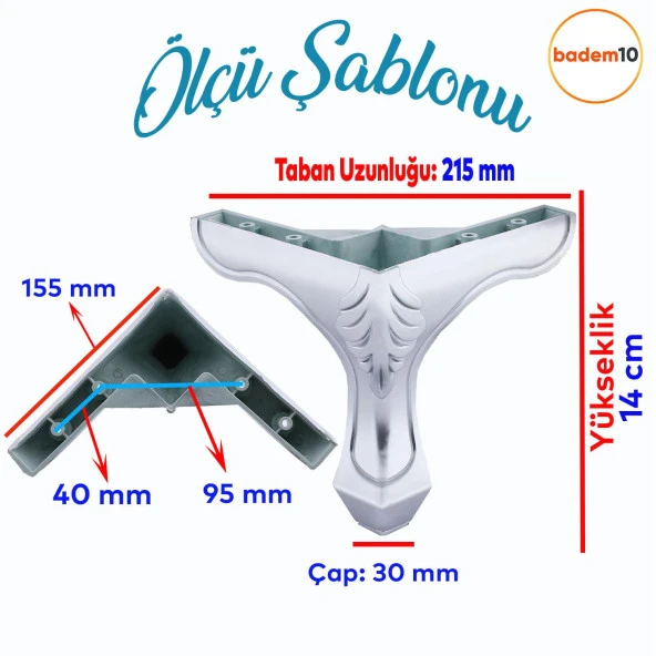 Mobilya Oturma Grubu Kanepe Sehpa TV Ünitesi Çekyat Koltuk Ayağı Baza Ayak 14 cm Krom - 2