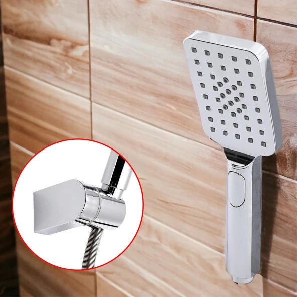 Lüks Duş Başlığı Set Banyo Fişkiyesi Seti Dikdörtgen Fiskiye Telefon Fonksiyonlu Başlık Metal Hortum - Resim 4