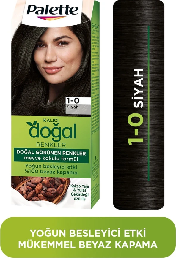 Palette Kalıcı Doğal Renkler 1-0 Siyah Saç Boyası Kakao Yağı & Yulaf Çekirdeği Özü ile