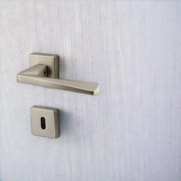 Vista Saten Oda Kapı Kolu Kare Rozetli Sürgülü ve Çelik Kapı Kulpu Uyumlu Sağ Sol Uygun Kolları - Resim 2