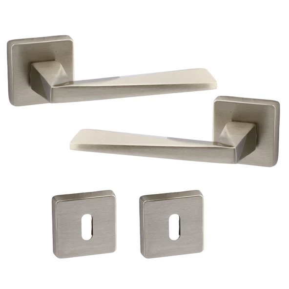 Vista Saten Oda Kapı Kolu Kare Rozetli Sürgülü ve Çelik Kapı Kulpu Uyumlu Sağ Sol Uygun Kolları - Resim 6