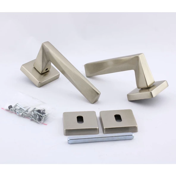 Vista Saten Oda Kapı Kolu Kare Rozetli Sürgülü ve Çelik Kapı Kulpu Uyumlu Sağ Sol Uygun Kolları - Resim 5