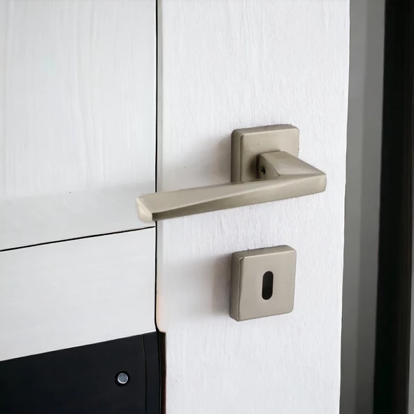 Vista Saten Oda Kapı Kolu Kare Rozetli Sürgülü ve Çelik Kapı Kulpu Uyumlu Sağ Sol Uygun Kolları - Resim 3