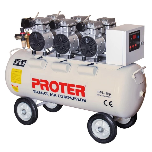 Proter 100 lt 3 Hp Sessiz Yağsız Hava Kompresörü Panolu - PR103S