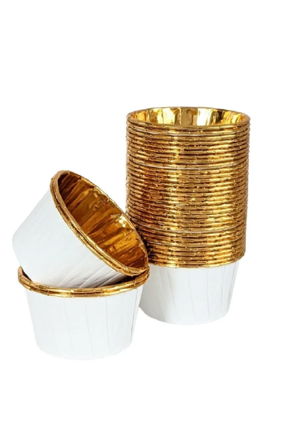 Dolphin Muffin Kağıt Karton Altın Beyaz Cupcake Kek Kalıbı Kapsülü Kabı - 25 Adetlik 3 Paket - Resim 3