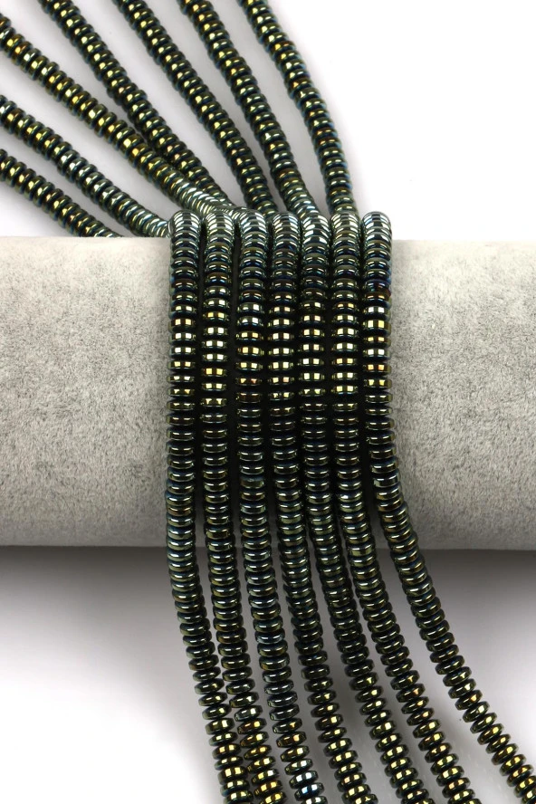 Su Yeşili Renkli Hematit Dizi 2 x 5 mm Rondel Kesim