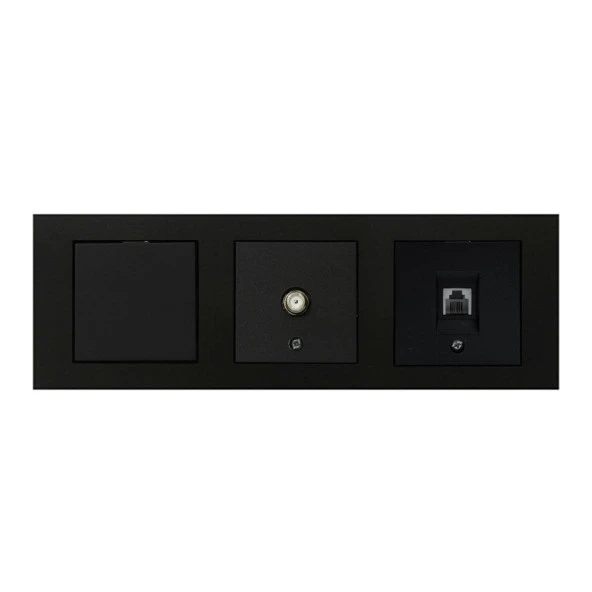 Ovivo Grano Siyah 3'lü Set Topraklı Priz, F Konnektör ve Cat5 Data Priz Set