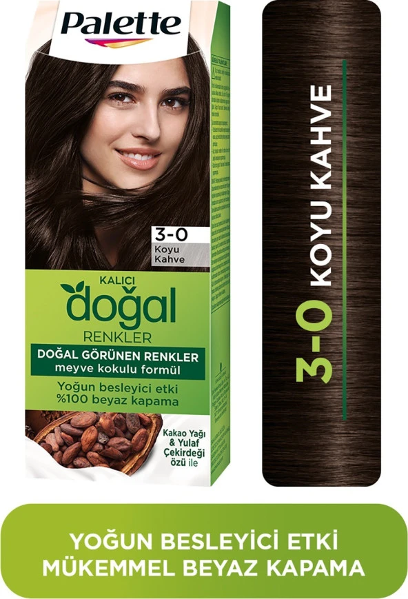 Palette Kalıcı Doğal Renkler 3-0 Koyu Kahve Saç Boyası Kakao Yağı & Yulaf Çekirdeği Özü ile