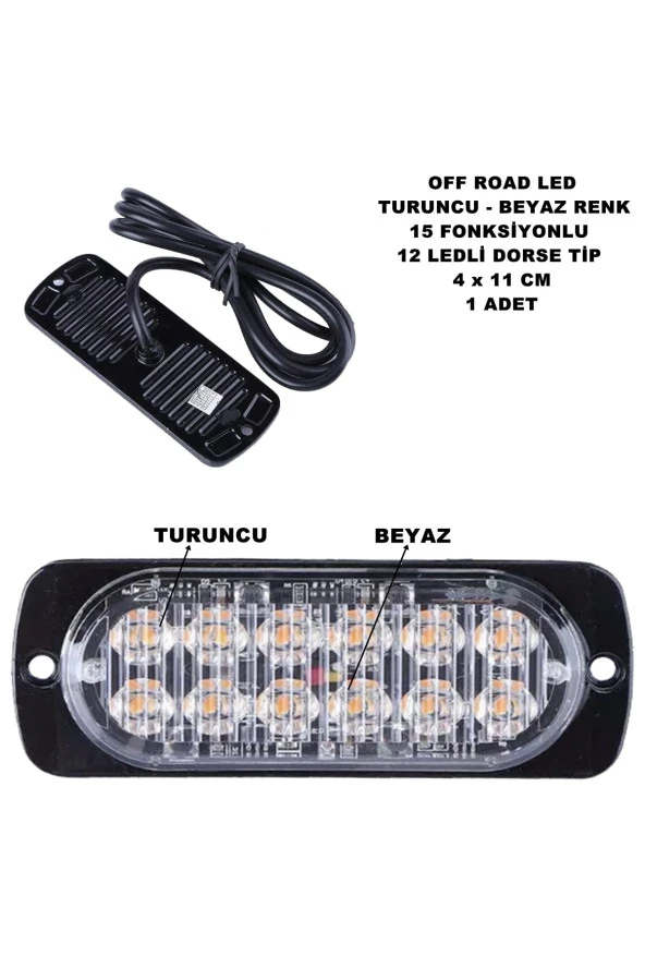 Friemats Off Road Led Lamba Turuncu - Beyaz 15 Fonksiyonlu Dorse Tip 12 Led 4 X 11 Cm 1 Adet -