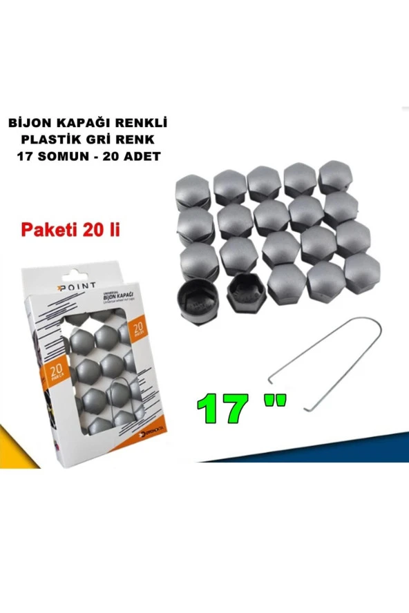 Caraks Renkli Bijon Kapağı Plastik Gri Renk Altıgen 17 Mm Bijon Uyumlu 20 Adet -