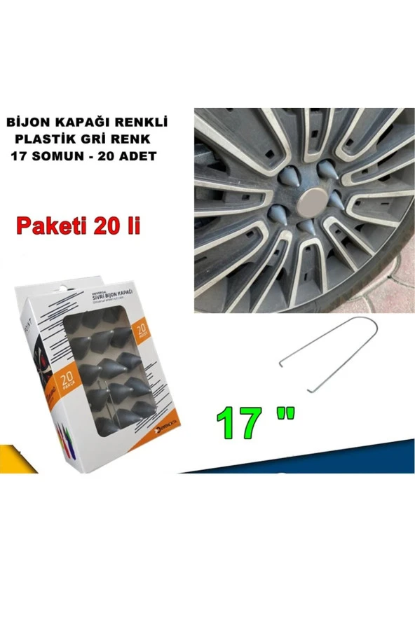 Caraks Sivri Mermi Tip Bijon Kapağı Plastik Gri Renk 17 Mm Bijon Uyumlu 20 Adet -