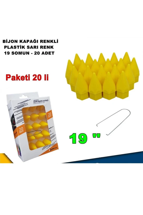 Caraks Sivri Mermi Tip Bijon Kapağı Plastik Sarı Renk 19 Mm Bijon Uyumlu 20 Adet -