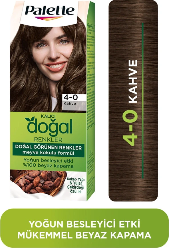 Palette Kalıcı Doğal Renkler 4-0 Kahve Saç Boyası  Kakao Yağı & Yulaf Çekirdeği Özü ile