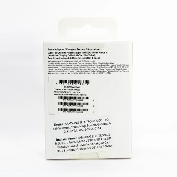 Samsung Galaxy S23 FE Fast Charging 25W Type-C Çıkışlı Kablolu Şarj Aleti Beyaz(Samsung Türkiye Garantili)