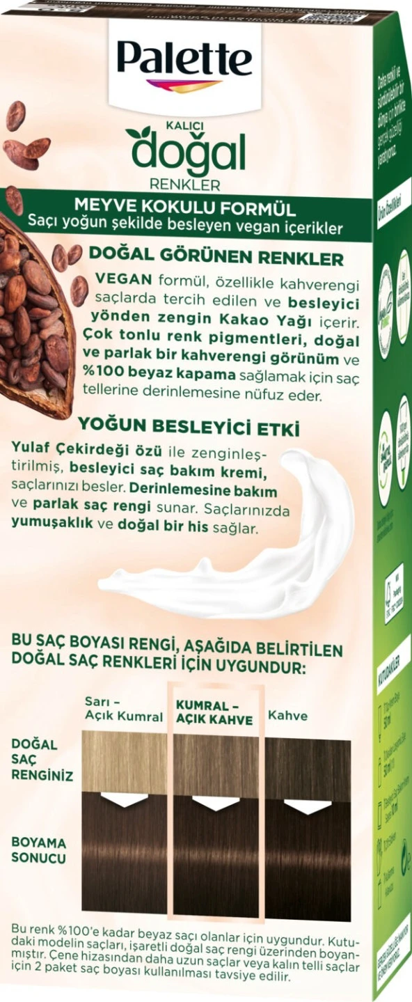 Palette Kalıcı Doğal Renkler 5-0 Açık Kahve Saç Boyası Kakao Yağı & Yulaf Çekirdeği Özü ile - Resim 4