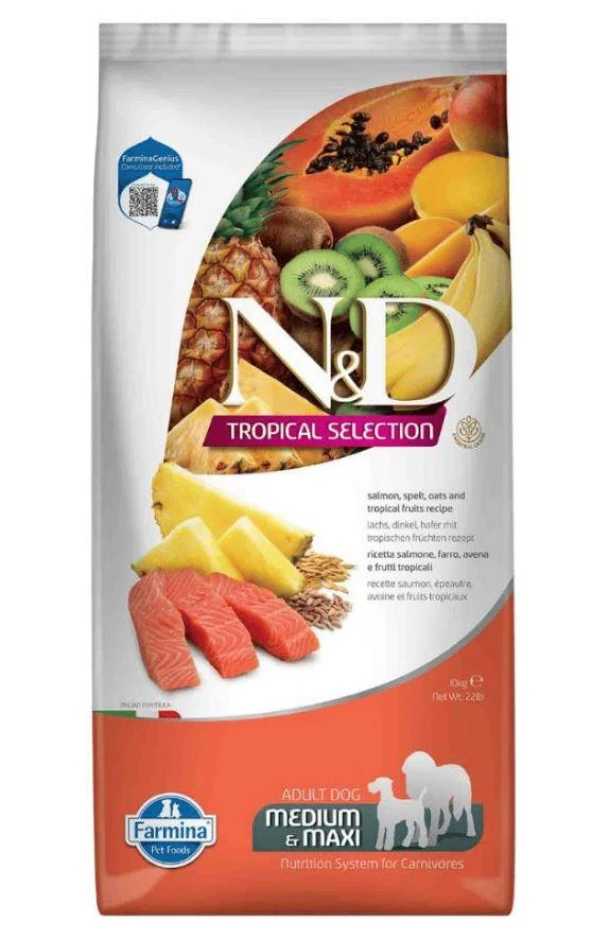 N&D Tropical Selection Somonlu Orta ve Büyük Irk Yetişkin Köpek Maması 10kg