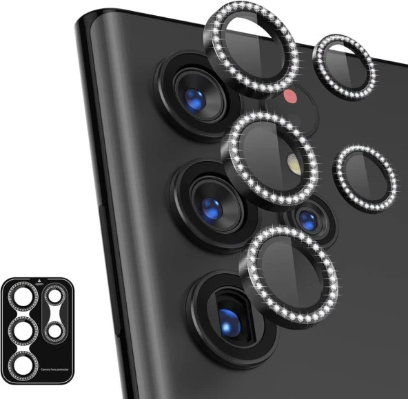 Samsung Galaxy S24 Ultra Taşlı Kamera Lens Koruyucu Çerçeveli Koruyucu