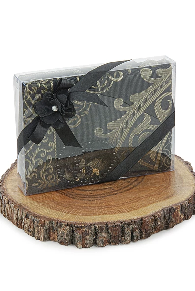 Gelin Damat Bohçasına Uygun Hediyelik Kutulu İnci Tesbihli Çeyizlik Seccade Seti Siyah - Resim 3