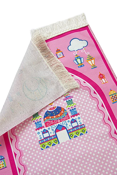 İsme Özel Nakışlı Ramazan Temalı Çocuk Seccadesi Pembe - Resim 2