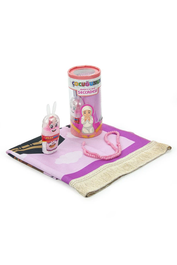 Kızımın Namaza İlk Adım Çocuk Seccade Seti Pembe