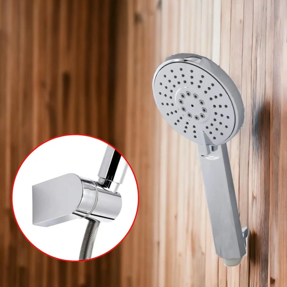 Lüks Duş Başlığı Banyo Fişkiyesi Seti Dikdörtgen Fiskiye Telefon Fonksiyonlu Başlık Metal Hortum - Resim 5