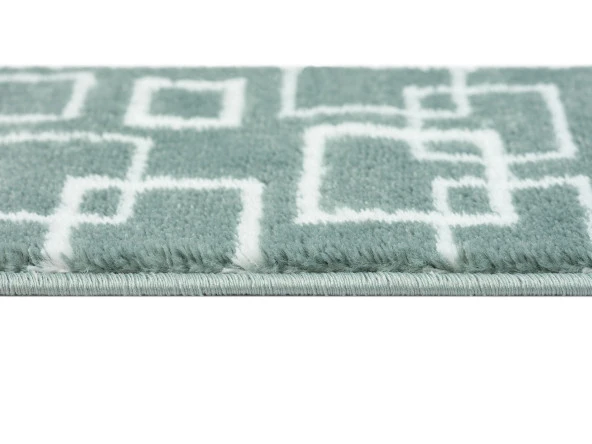 Glary Home GH40A-WT-GRY1 Kare Desenli Kaydırmaz Tabanlı 1'li Merdiven Halısı - Beyaz/Deniz Mavisi - 2
