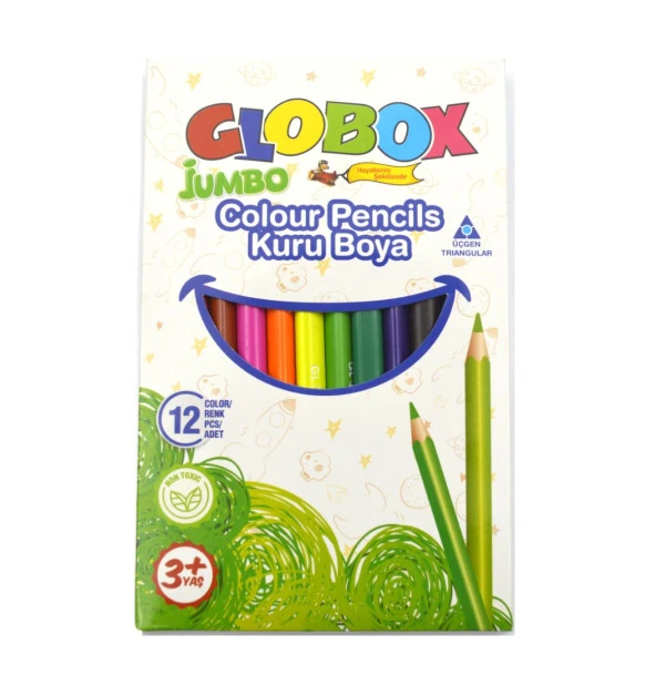 Globox Jumbo Kuru Boya Üçgen Tasarım 12 Renk