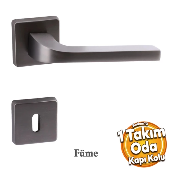 Tog Mat Füme Oda Kapı Kolu Kare Rozetli Sürgülü ve Çelik Kapı Kulpu Uyumlu Sağa Sola Uygun Kolları