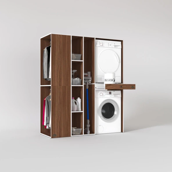 Kenzlife çamaşır-kurutma makinesi dolabı ve giysi dolabı çekmeceli attar sol cvz 187*160*60  banyo - Resim 2