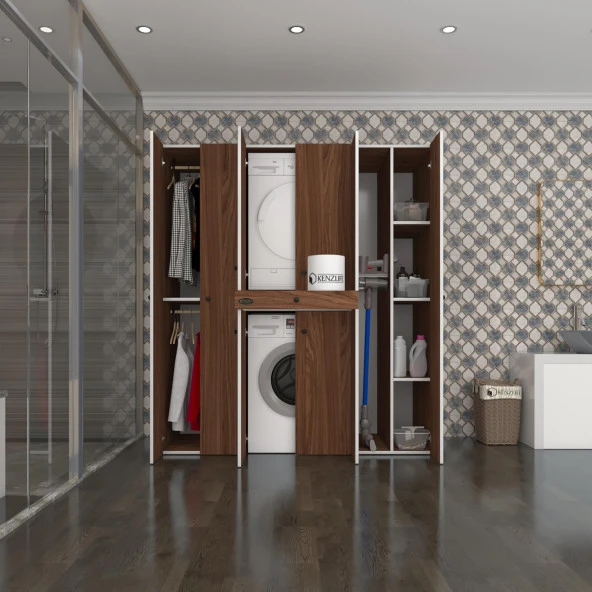 Kenzlife çamaşır-kurutma makinesi dolabı ve giysi dolabı çekmeceli ebuzer sağ raf cvz 187*170*120  banyo
