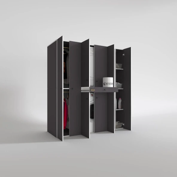 Kenzlife çamaşır-kurutma makinesi dolabı ve giysi dolabı çekmeceli ebuzer sağ raf gri 187*170*120  banyo - Resim 2