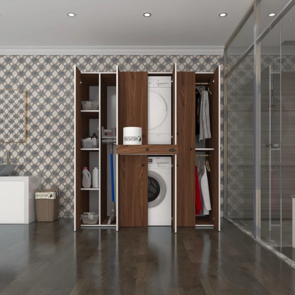 Kenzlife çamaşır-kurutma makinesi dolabı ve giysi dolabı çekmeceli ebuzer sol raf cvz 187*170*120  banyo
