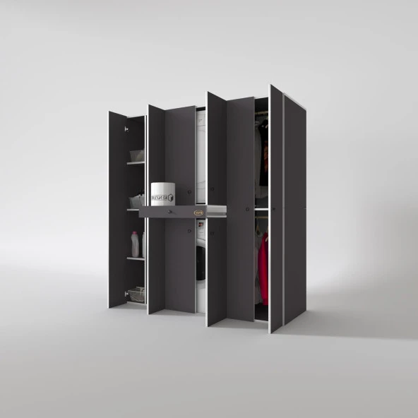 Kenzlife çamaşır-kurutma makinesi dolabı ve giysi dolabı çekmeceli ebuzer sol raf gri 187*170*120  banyo - Resim 2