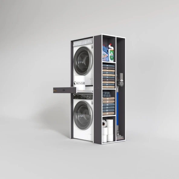 Kenzlife çamaşır-kurutma makinesi dolabı bacce sağ gri 187*090*60 çekmeceli banyo - Resim 2