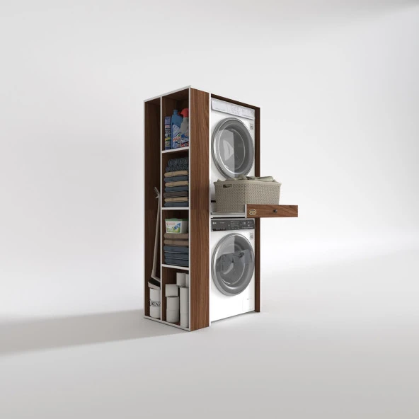 Kenzlife çamaşır-kurutma makinesi dolabı bacce sol cvz 187*090*60 çekmeceli banyo - Resim 2