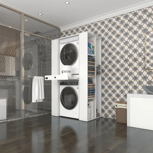 Kenzlife çamaşır-kurutma makinesi dolabı umare byz 187*110*60 çekmeceli raflı banyo