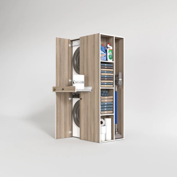 Kenzlife çamaşır-kurutma makinesi dolabı ahi evran sağ crd 187*090*60 çekmeceli banyo - Resim 2