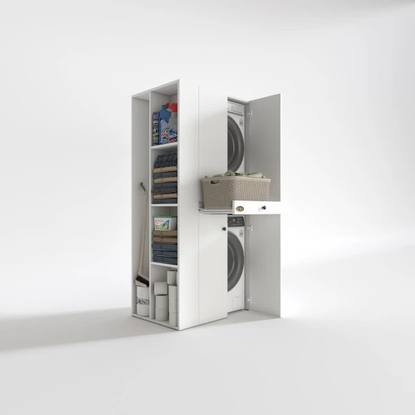 Kenzlife çamaşır-kurutma makinesi dolabı ahi evran sol byz 187*090*60 çekmeceli banyo - Resim 2