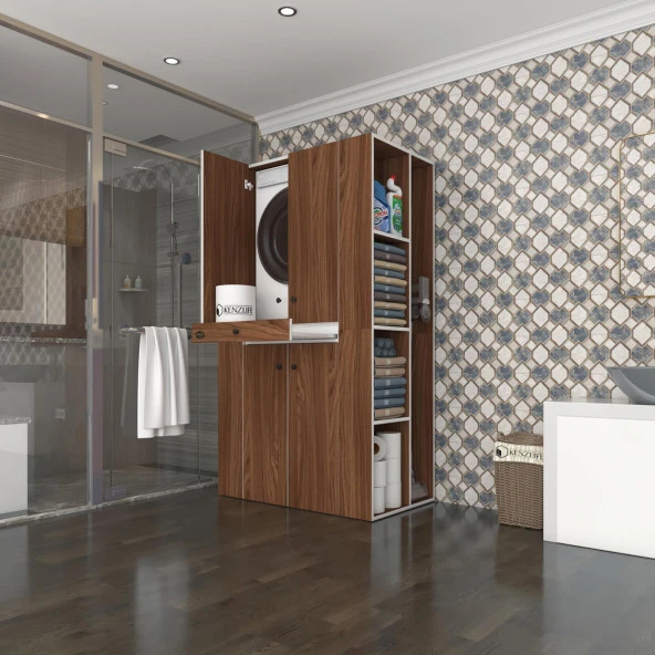 Kenzlife çamaşır-kurutma makinesi dolabı biruni cvz 187*110*60 çekmeceli raflı banyo ürün görseli 1