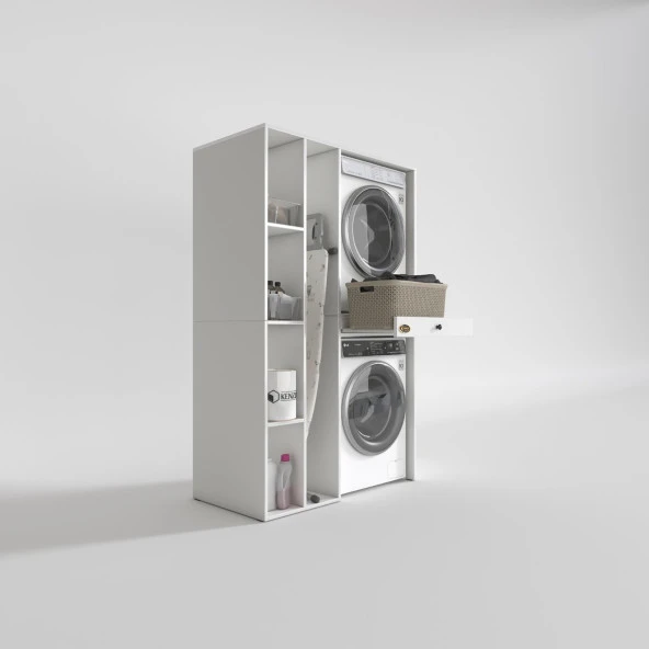 Kenzlife çamaşır-kurutma makinesi dolabı gutas sol byz 187*120*60 çekmeceli banyo - Resim 2