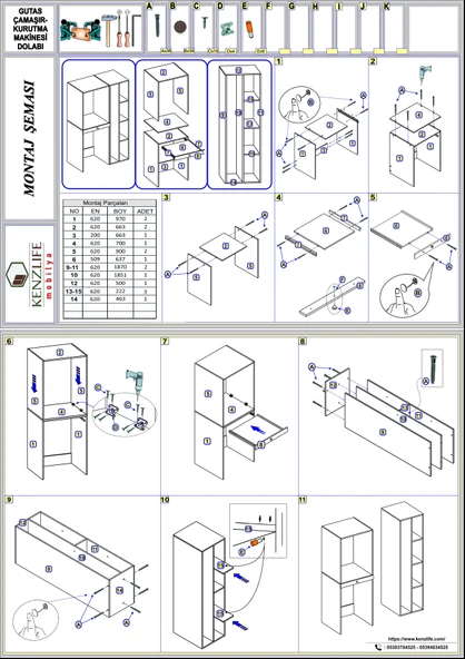 Kenzlife çamaşır-kurutma makinesi dolabı gutas sol cvz 187*120*60 çekmeceli banyo - Resim 4