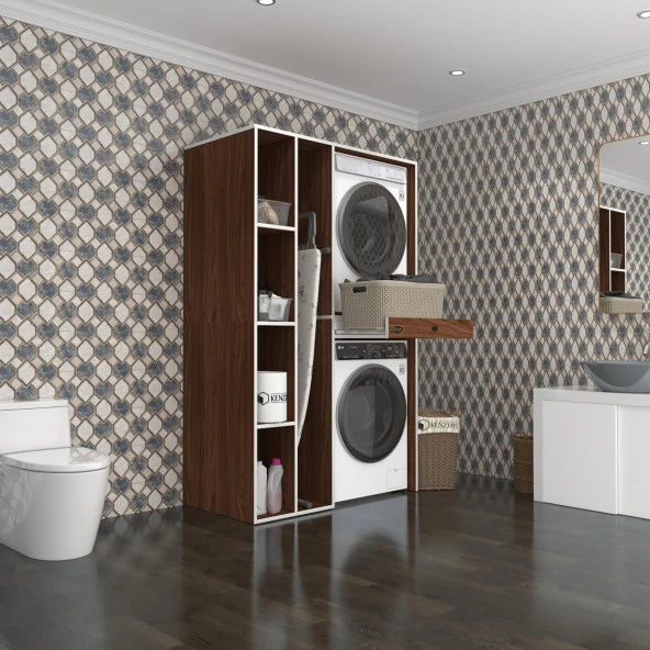 Kenzlife çamaşır-kurutma makinesi dolabı gutas sol cvz 187*120*60 çekmeceli banyo ürün görseli 1