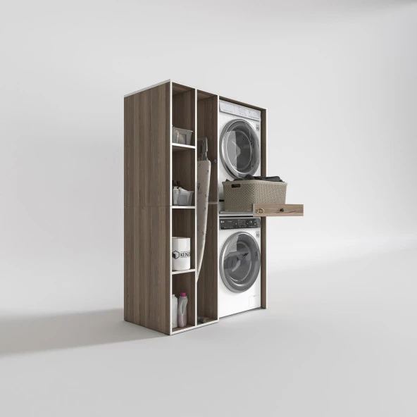 Kenzlife çamaşır-kurutma makinesi dolabı gutas sol crd 187*120*60 çekmeceli banyo - Resim 2