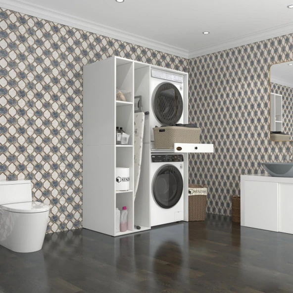 Kenzlife çamaşır-kurutma makinesi dolabı gutasmdf sol byz 187*120*60 çekmeceli % 100 FULL MDF