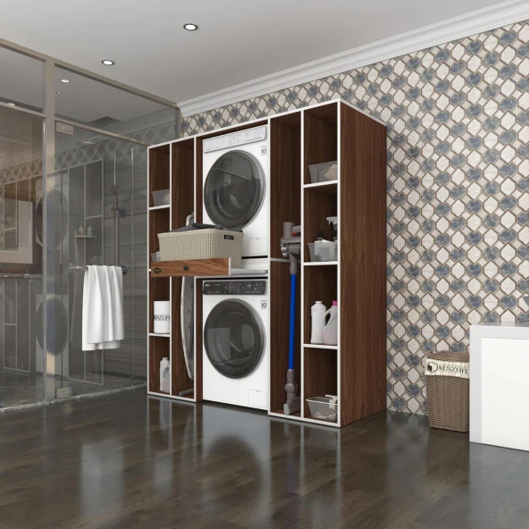 Kenzlife çamaşır-kurutma makinesi dolabı sadra cvz 187*170*60 çekmeceli raflı banyo ürün görseli