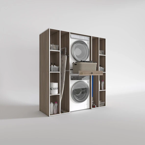 Kenzlife çamaşır-kurutma makinesi dolabı sadra crd 187*170*60 çekmeceli raflı banyo - Resim 2