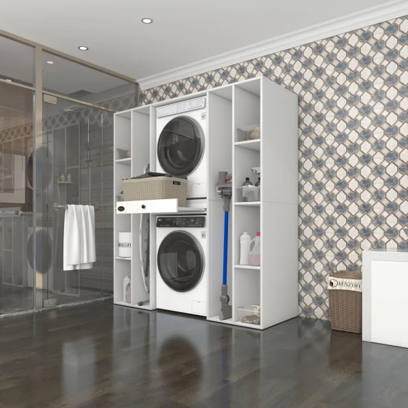 Kenzlife çamaşır-kurutma makinesi dolabı sadra byz 187*170*60 çekmeceli raflı % 100 FULL MDF